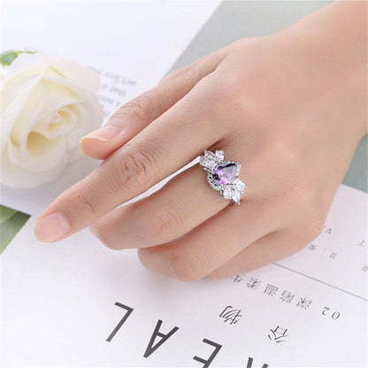 Purple Crystal & Silvertone Pear-Cut Ring-3