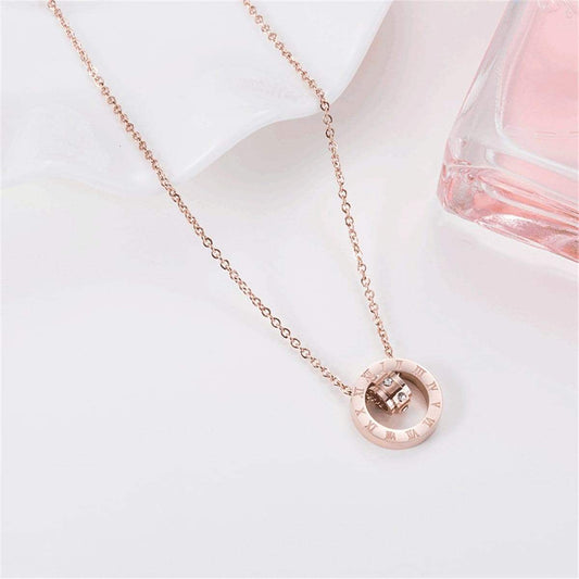Cubic Zirconia & Rose Goldtone Roman Numeral Circle Pendant Necklace