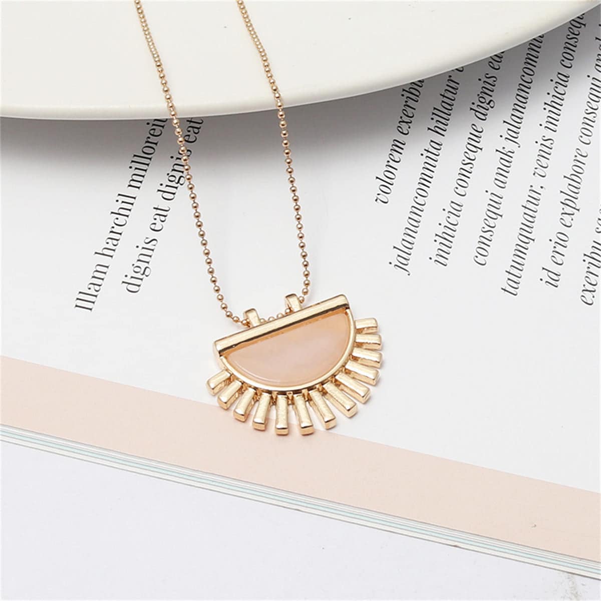Pink Crystal & Goldtone Fan Pendant Necklace