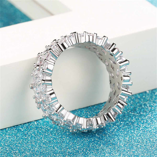 Crystal & Cubic Zirconia Silvertone Flower Band Ring-1