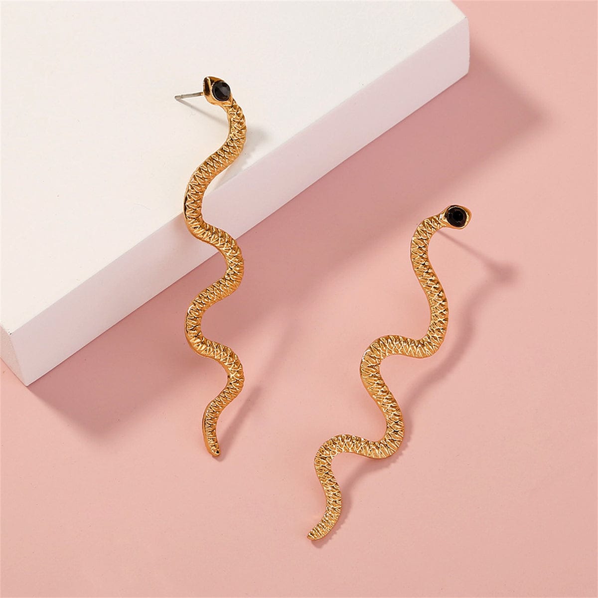 Cubic Zirconia & Goldtone Snake Dangle Earrings