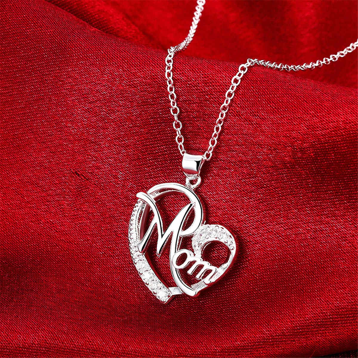 Cubic Zirconia & Silvertone 'Mom' Pendant Necklace