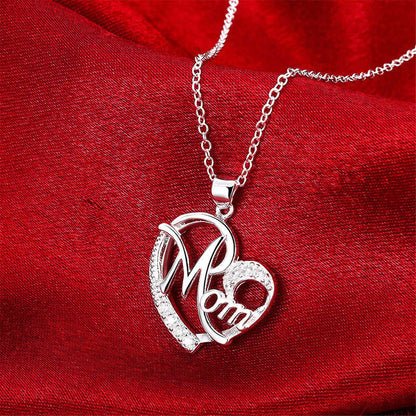 Cubic Zirconia & Silvertone 'Mom' Pendant Necklace