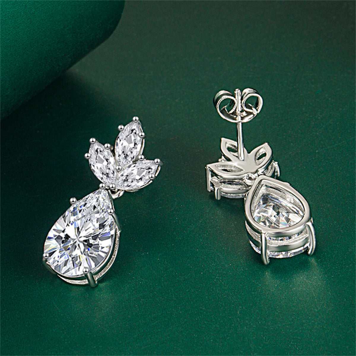 Clear Crystal & Silvertone Pineapple Drop Earrings