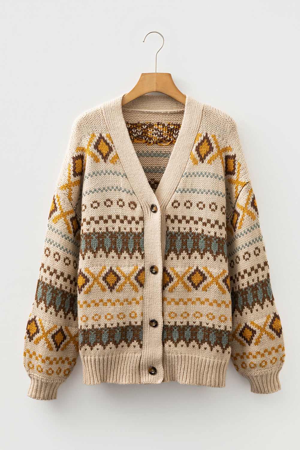 Hana Pattern Knitted Cardigan Sweater - Khaki / S - 4/6