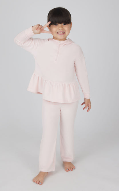 Toddler Girls Velour Hoodie Jacket & Flare Pant & Scrunchie Set