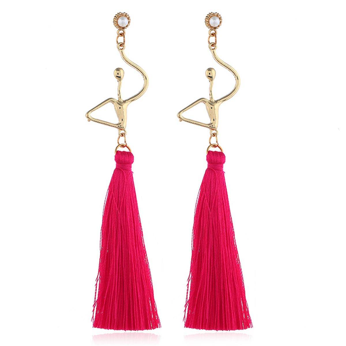 Pearl & Polyster Goldtone Figure Tassel Drop Earrings