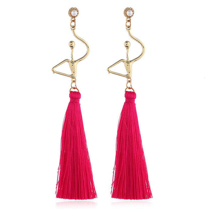 Pearl & Polyster Goldtone Figure Tassel Drop Earrings