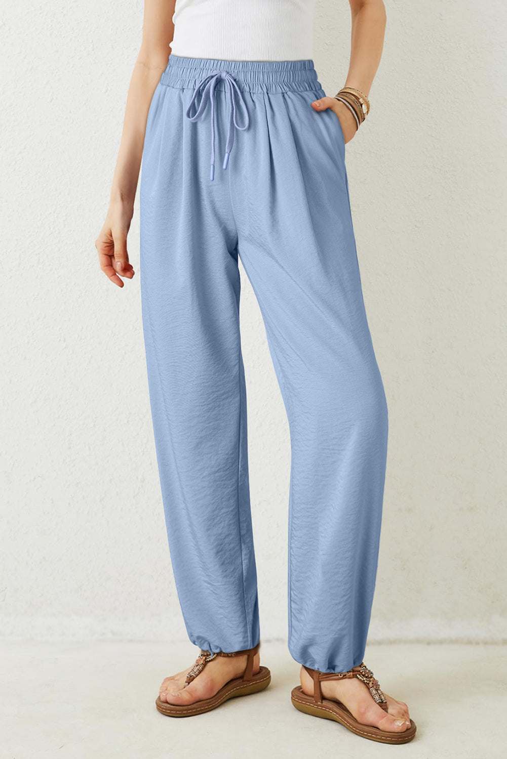 Sawyer Waistband Pleated Loose Pants - Myosotis / 2XL - 20/22