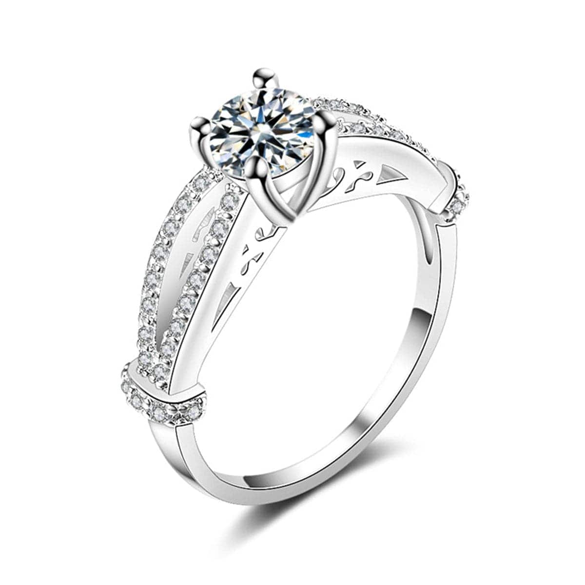 Crystal & Silvertone Filigree Ring-3