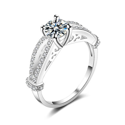 Crystal & Silvertone Filigree Ring-3
