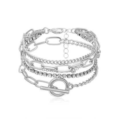 Cubic Zirconia & Silvertone Curb Chain Bracelet Set