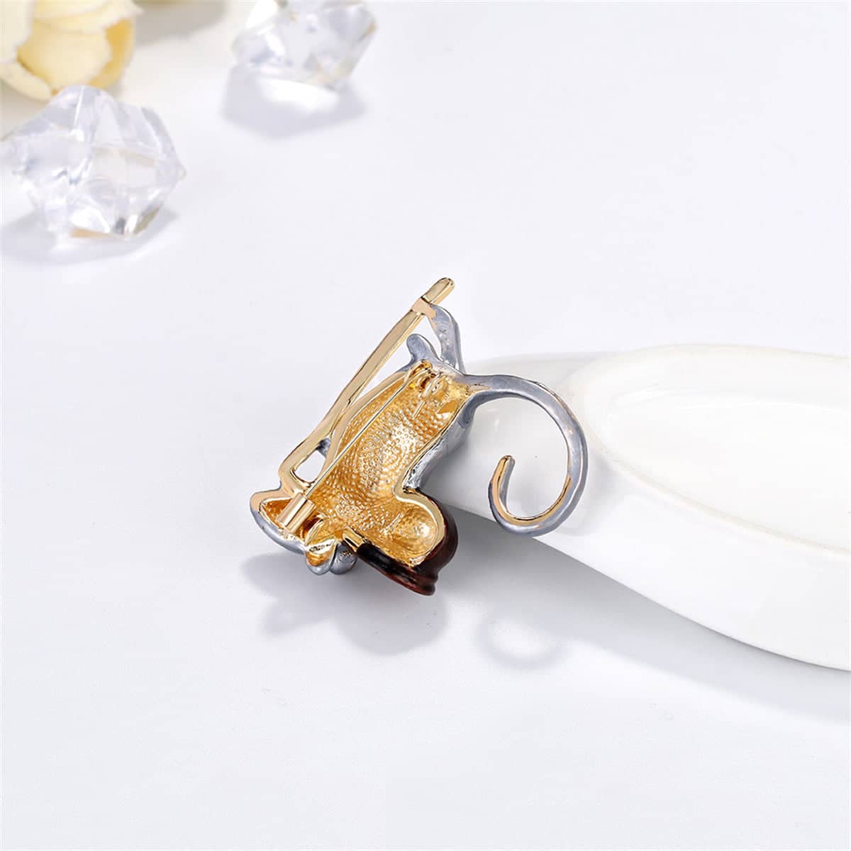 Cubic Zirconia & Enamel Goldtone Mouse Brooch