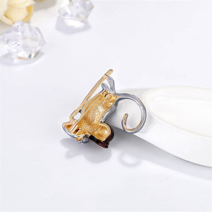 Cubic Zirconia & Enamel Goldtone Mouse Brooch