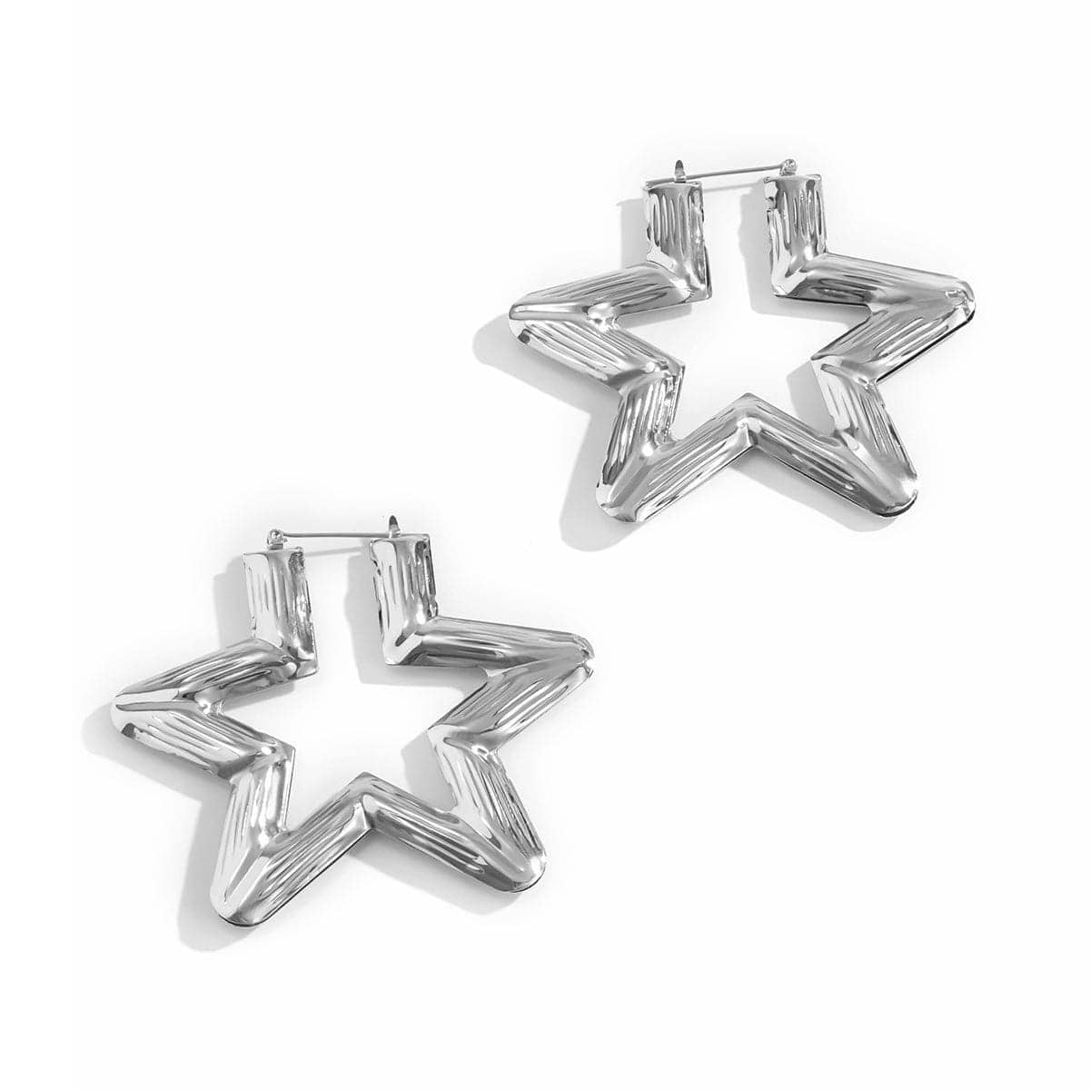 Silvertone Star Hoop Earring