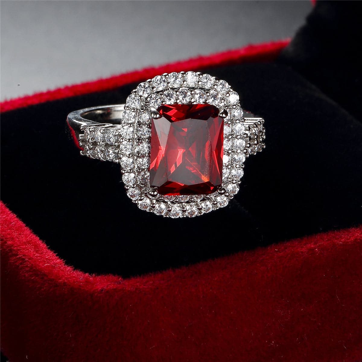 Red Crystal & Cubic Zirconia Princess-Cut Ring