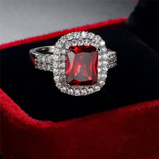Red Crystal & Cubic Zirconia Princess-Cut Ring