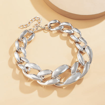 Silvertone Thick Curb Chain Choker Necklace