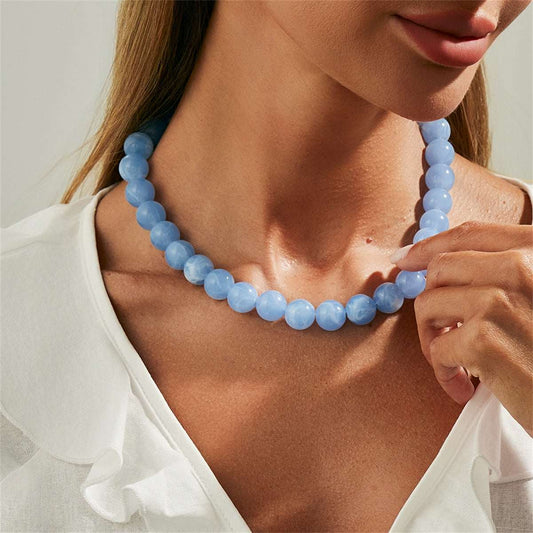 Blue Resin & Silvertone Beaded Collar Necklace