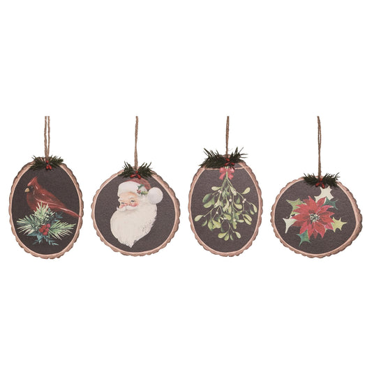 Plywood Wood Cut Ornament Set of 4 Christmas Tree Decorations for Home Holiday Decor
