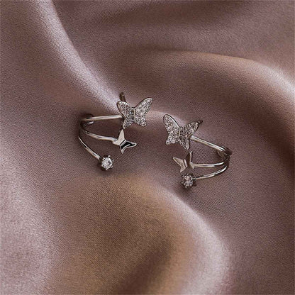 Cubic Zirconia & Silvertone Butterfly Stud Earrings
