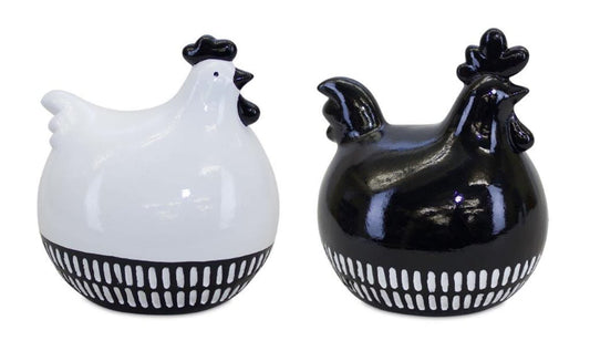 Melrose International Modern Black and White Chicken Decor (Set of 2)