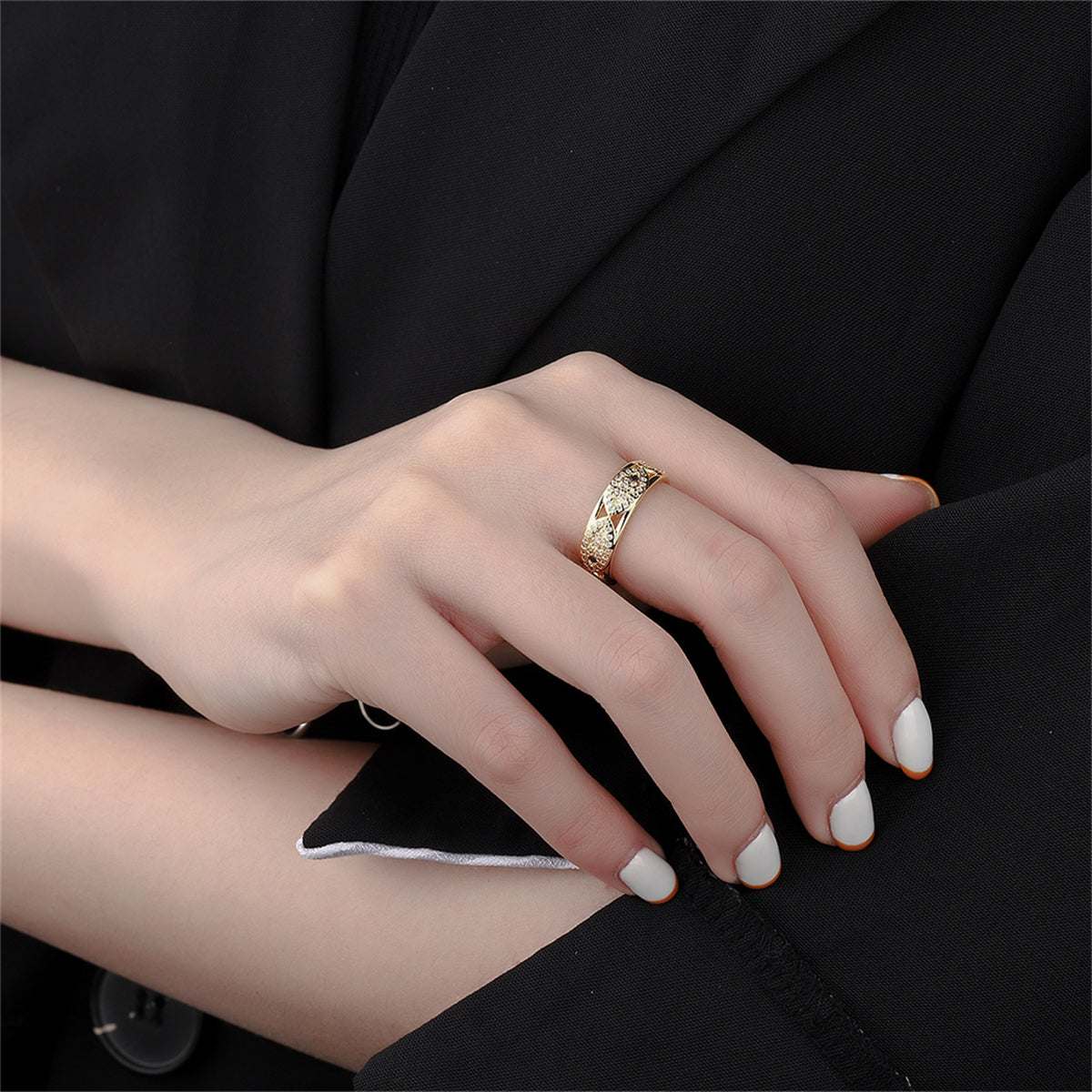Cubic Zirconia & Goldtone Eye Open Band Ring