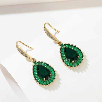 Green Crystal & Cubic Zirconia Goldtone Halo Drop Hook Earrings