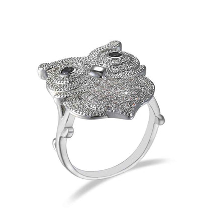 Cubic Zirconia & Silvertone Owl Ring-1