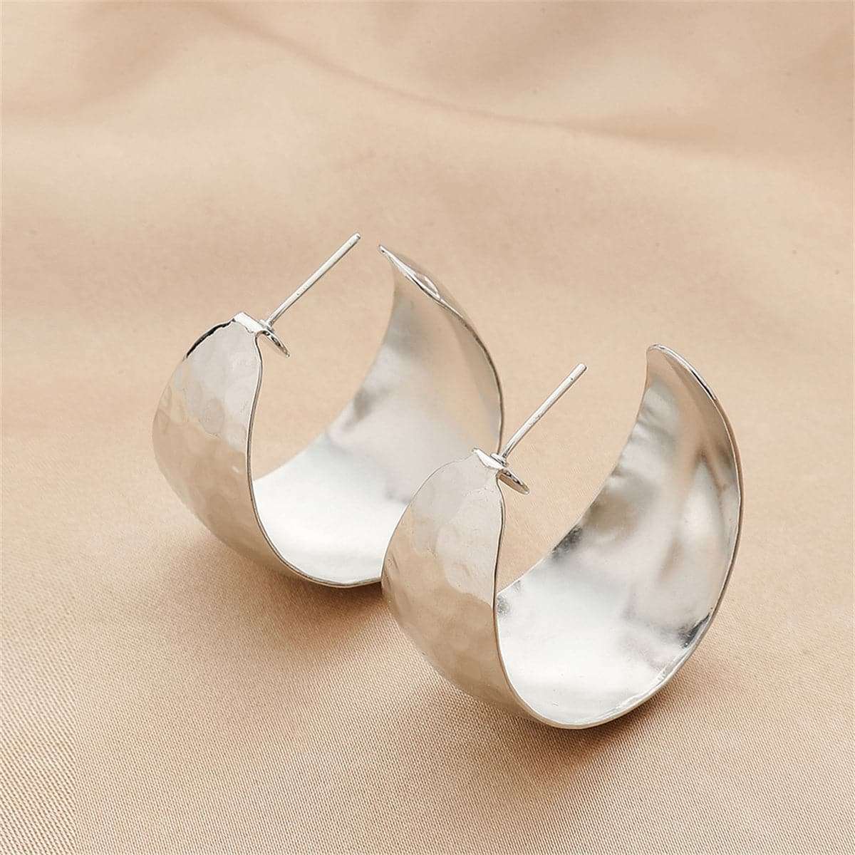 Silvertone Fish Scales C-Huggie Earrings