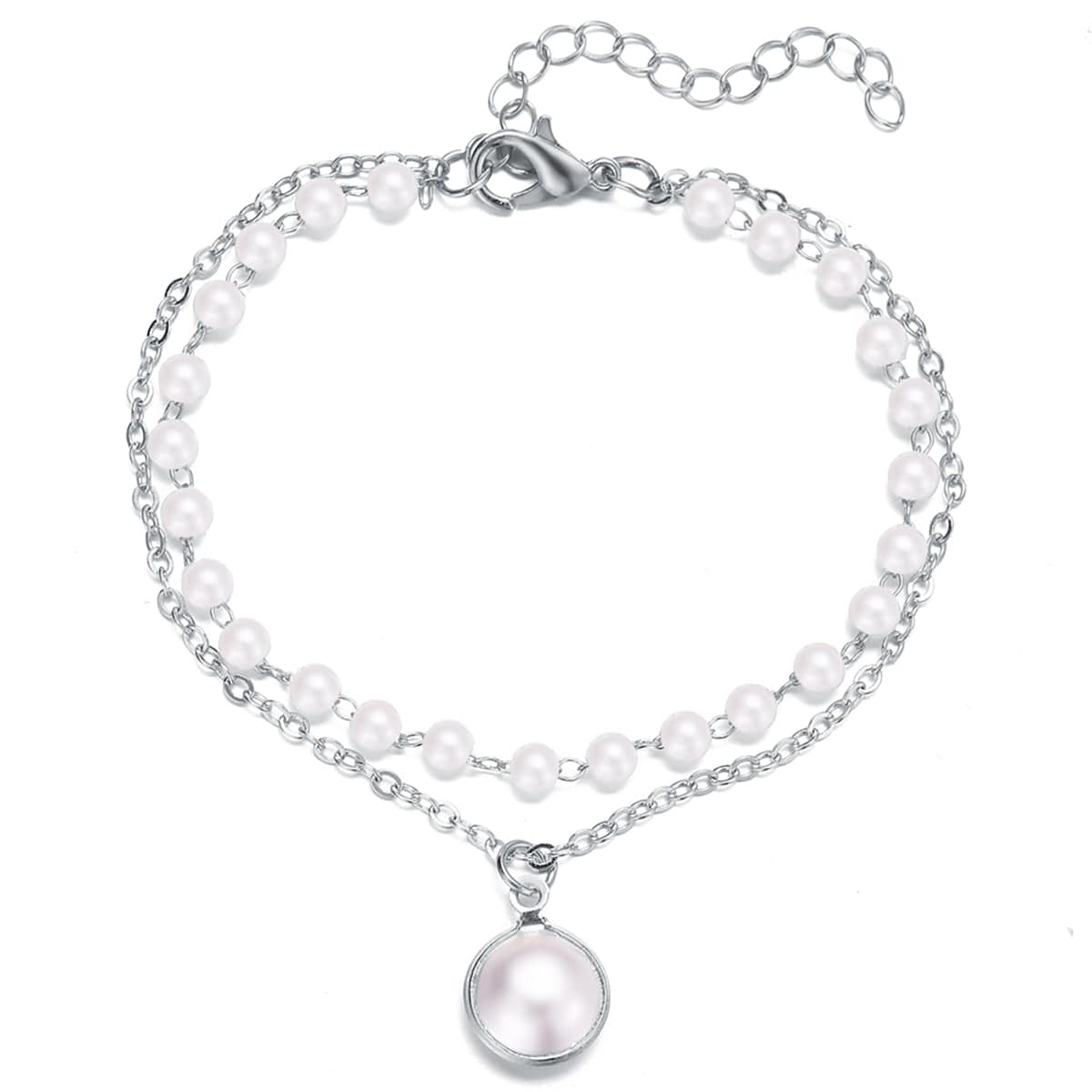 Pearl & Silvertone Layered Station Bracelet