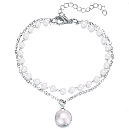 Pearl & Silvertone Layered Station Bracelet