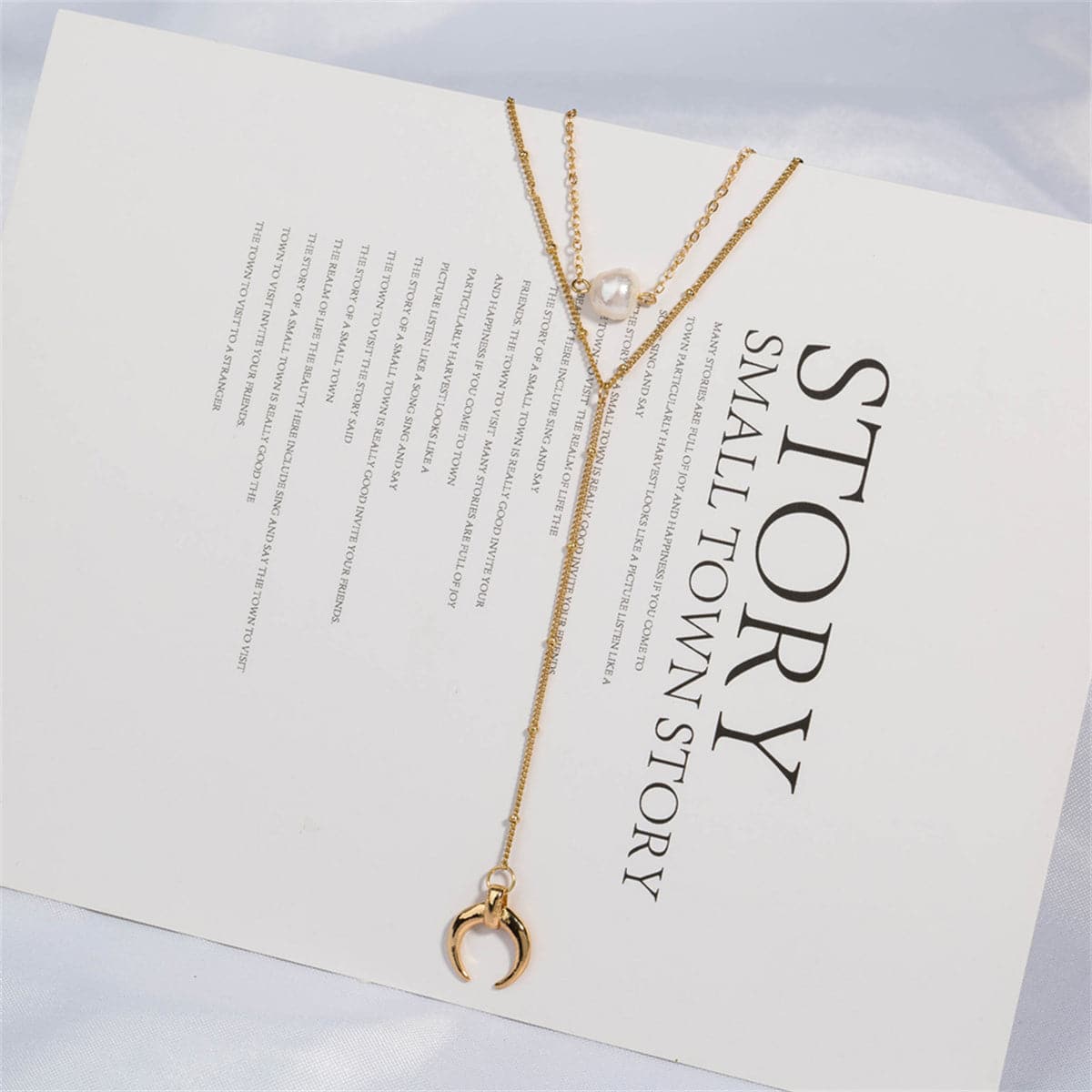 Pearl & Goldtone Moon Drop Layered Necklace