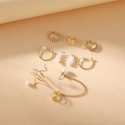 Cubic Zirconia & Pearl Goldtone Ear Cuff Set
