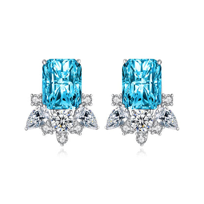 Blue Crystal & Cubic Zirconia Radiant Stud Earrings