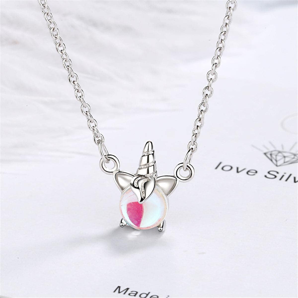 Blue Crystal & Cubic Zirconia Unicorn Pendant Necklace