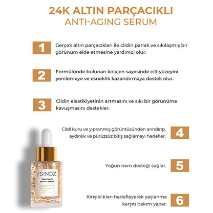 Sinoz 24K Gold Facial Serum: Anti-Aging, Collagen & Hyaluronic Acid Serum for Radiant, Firm, and Hydrated Skin - All Skin Types