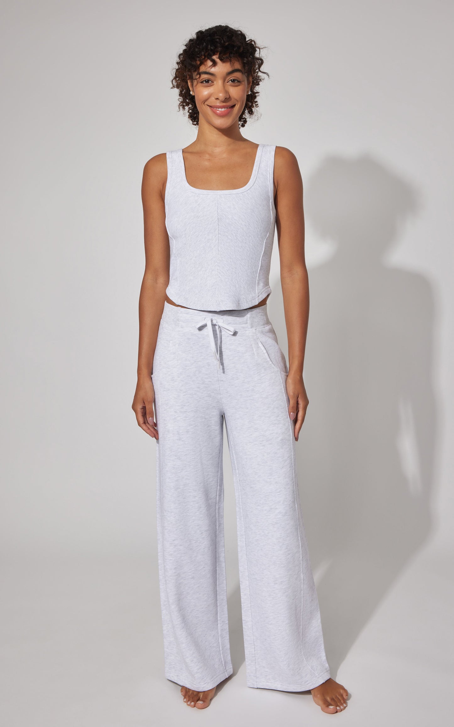 Terry Corset Tank & Fleece Wide Leg Pant Set