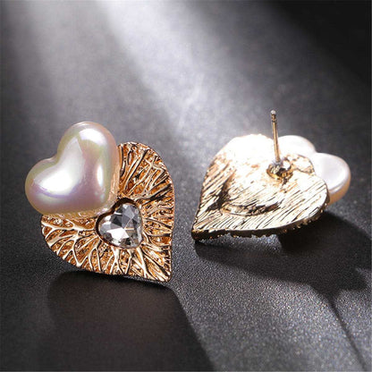 Crystal & Pearl Goldtone Heart Stud Earrings
