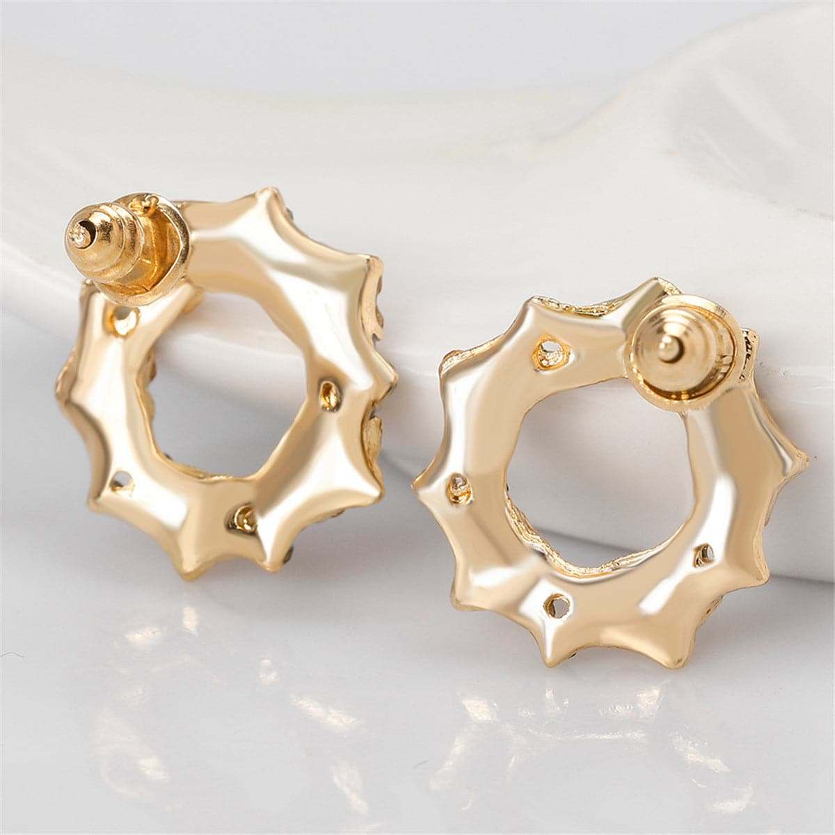 Cubic Zirconia & Goldtone Wreath Stud Earrings
