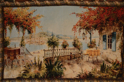 Tache Tapestry Summer Ocean View Coastal Table for Two Wall Hanging Art 28 x 47 (13571B)