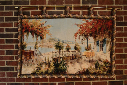 Tache Tapestry Summer Ocean View Coastal Table for Two Wall Hanging Art 28 x 47 (13571B)