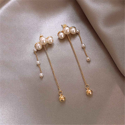 Pearl & Goldtone Tassel Drop Earrings-1