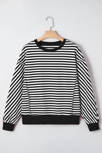 Gracelynn Shoulder Casual Pullover Top - Red Stripe / L - 12/14