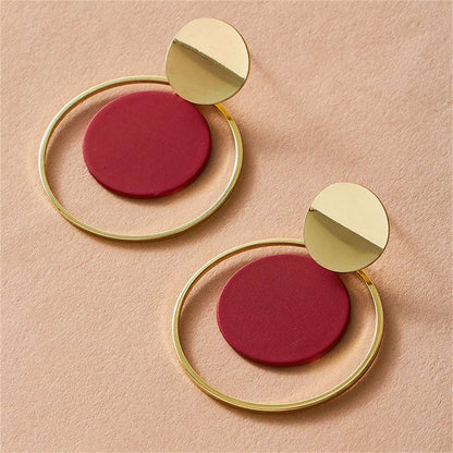 Red Emamel & Goldtone Circle Drop Earring