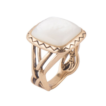 Wave of White Mother of Pearl Golden Ring