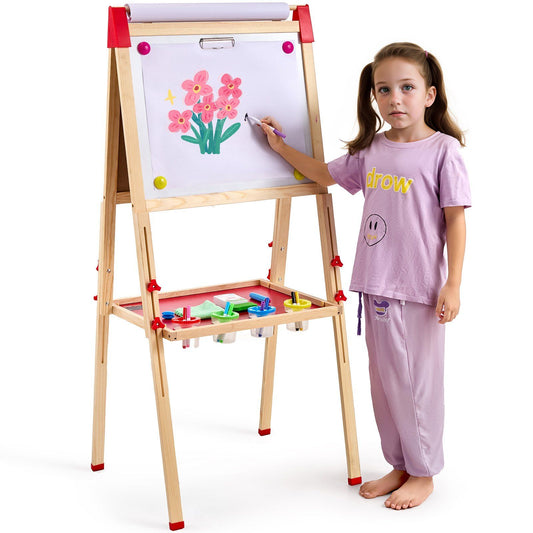 VEVOR 3-in-1 Kids Art Easel Double-Sided Wooden Magnetic Whiteboard Chalkboard - Multicolor 1