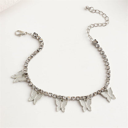 Cubic Zirconia & Silvertone Butterfly Station Anklet