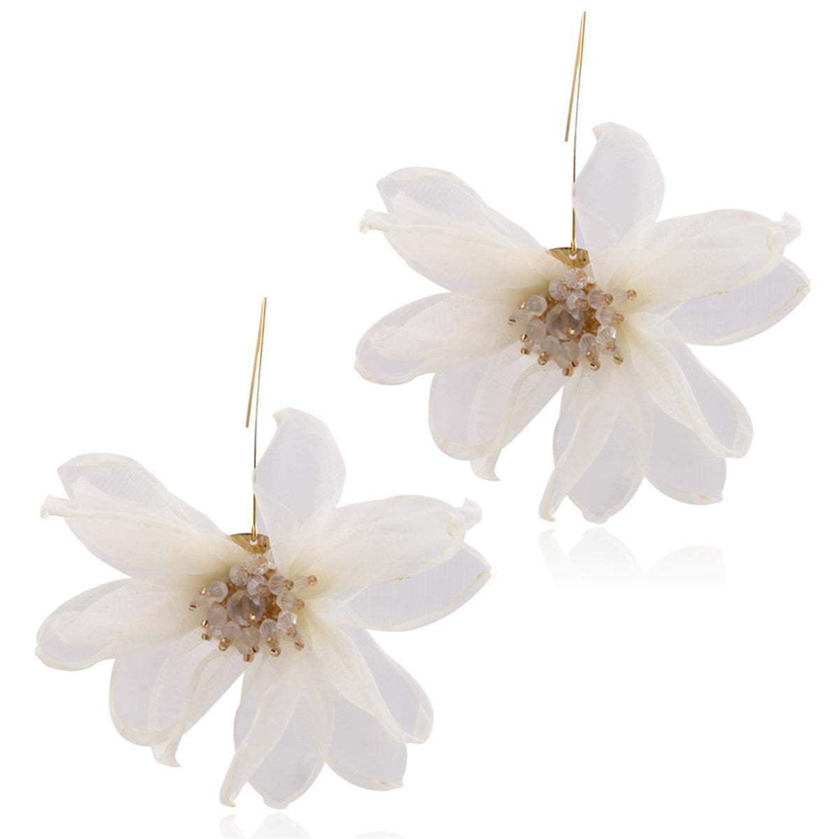 Black Polyster & Acrylic Goldtone Flower Huggie Earring-2