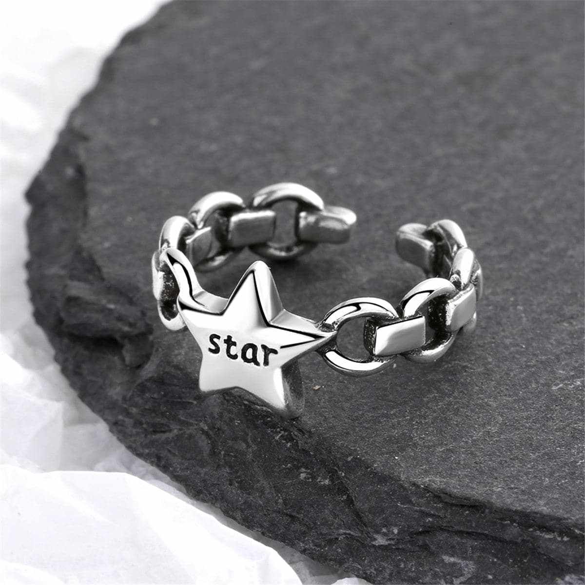 Silvertone 'Star' Chain Open Ring